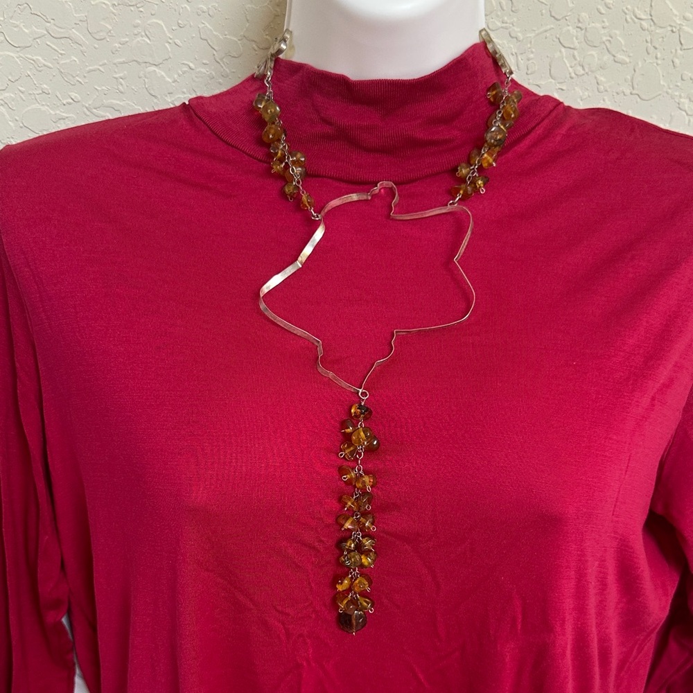 Amber Sterling Silver Bead Y-Drop Necklace